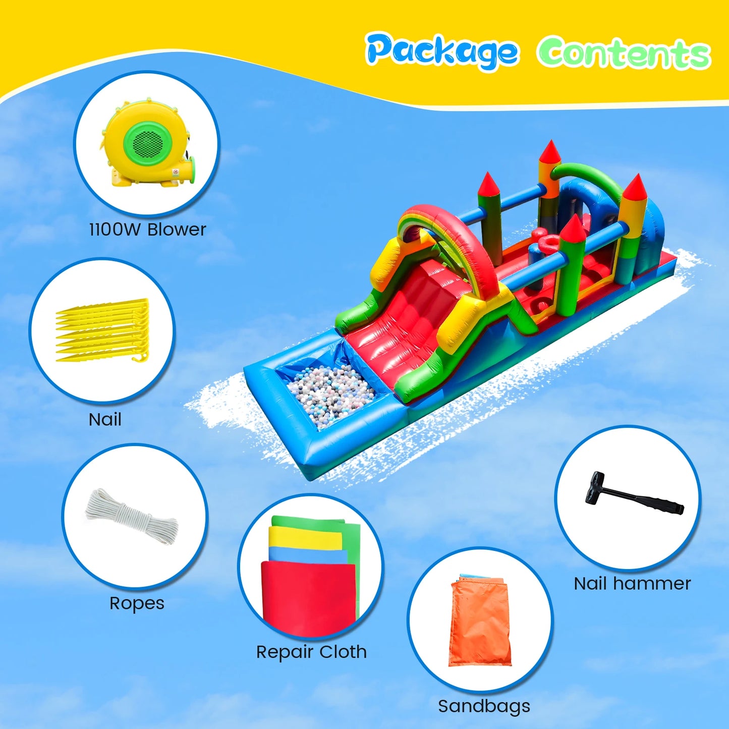 7.6x2.4x2.5m Commercial Grade Inflatable Obstacle Course Bounce House for Kids Parc pour enfants aire de jeux pour enfants