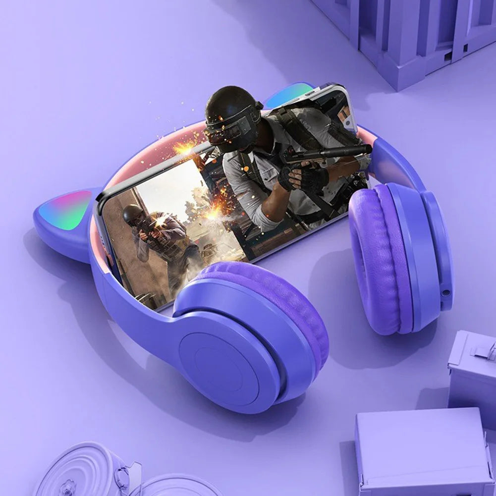 Gaming Headset Glow Light Bluetooth-Compatible Helmets Stereo Bass Over-Ear Headsets Cute Sports Headphones for Kids and Adult