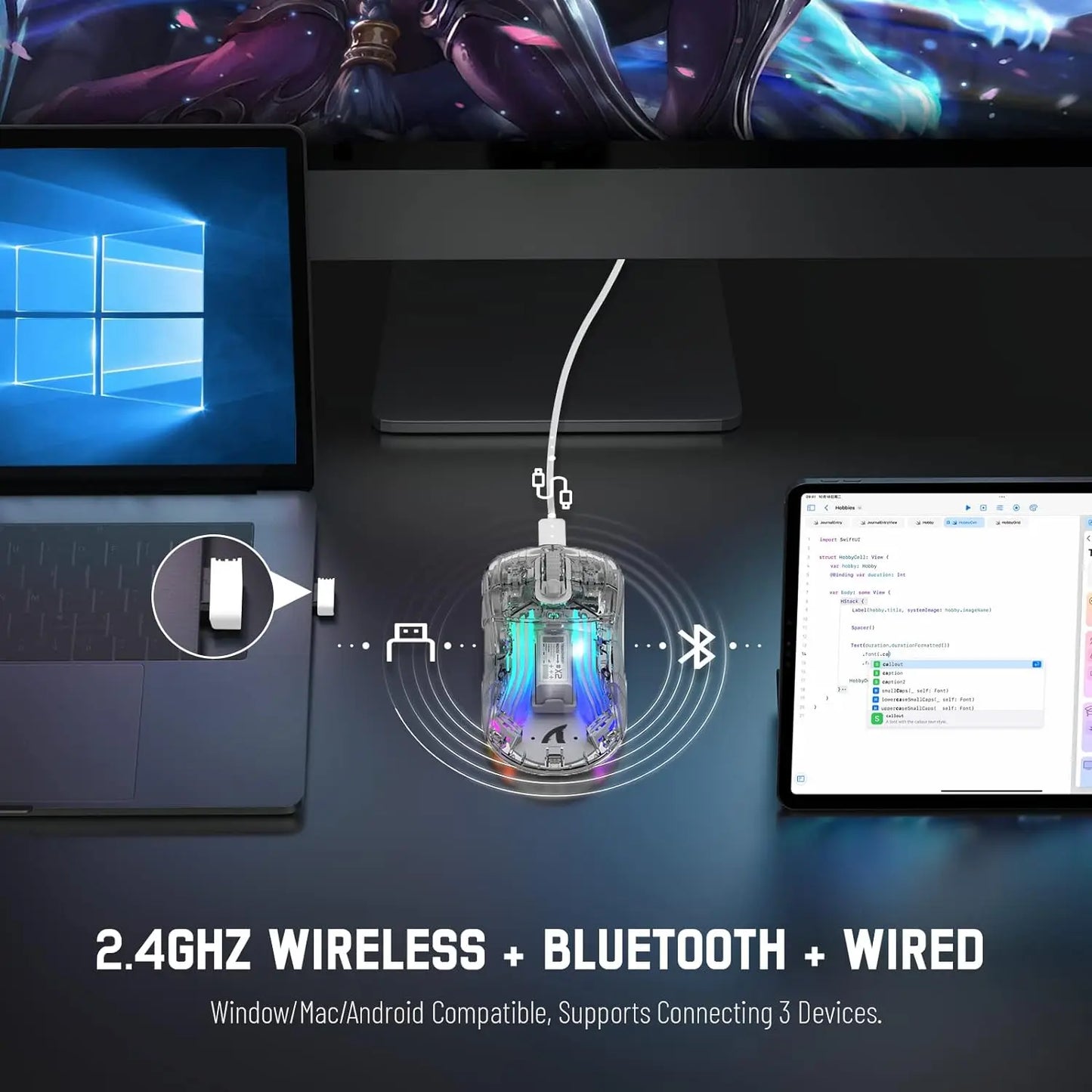 ATTACK SHARK X2 Pro Triple Mode Wireless Transparent Shell Gaming Mouse RGB Rechargeable 4000 DPI Rechargeable Dock Mouse