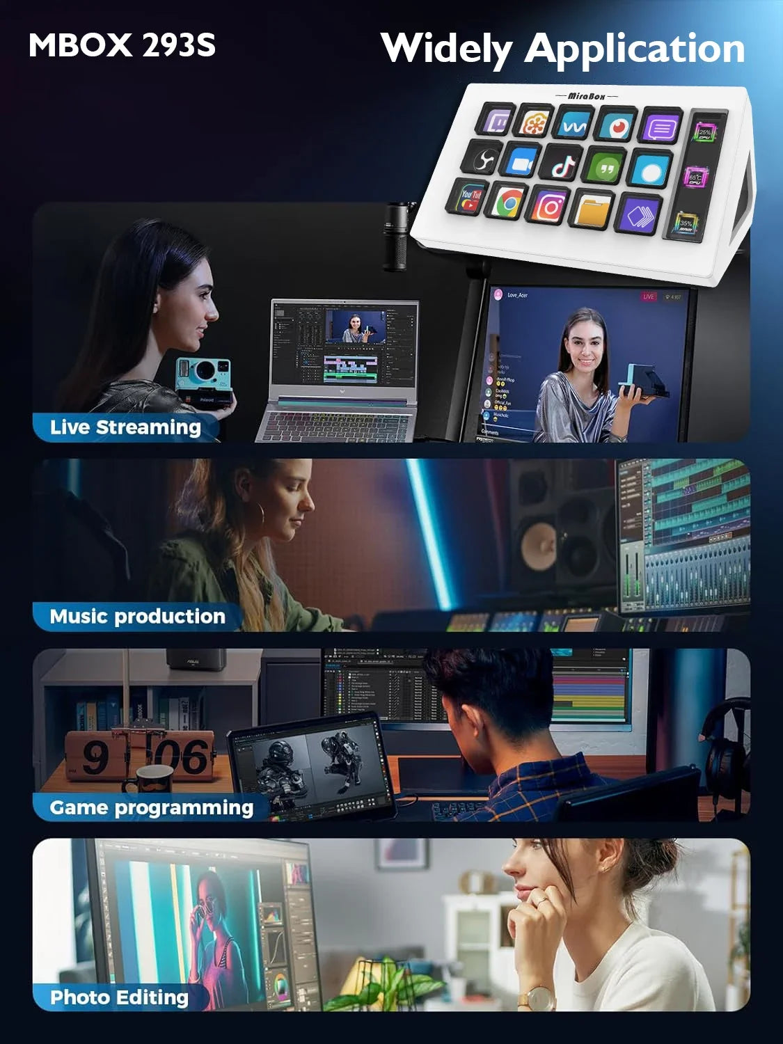 Mirabox 293s Streamdeck Visual 15 Keys Mini Keyboard Lcd Button Living Controller Button For Win/Macos Desktop Controller Custom