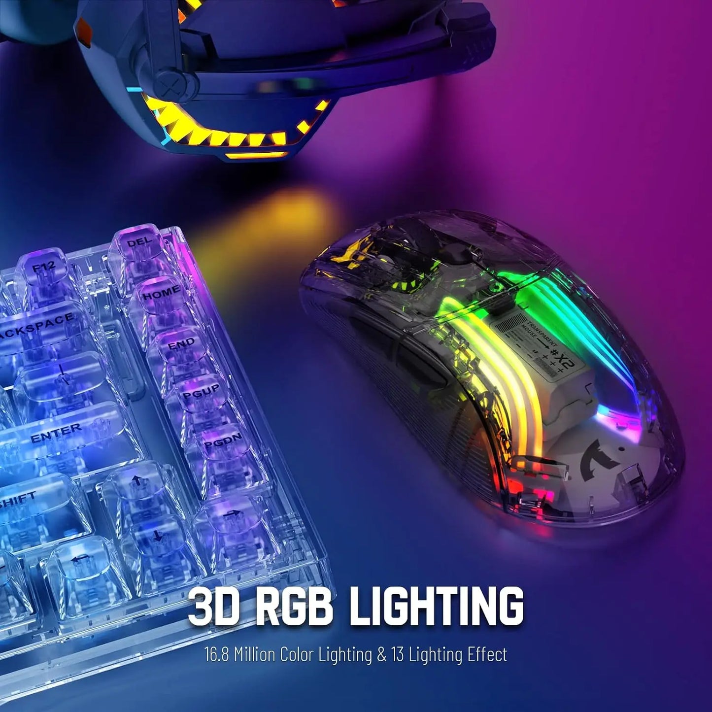 ATTACK SHARK X2 Pro Triple Mode Wireless Transparent Shell Gaming Mouse RGB Rechargeable 4000 DPI Rechargeable Dock Mouse