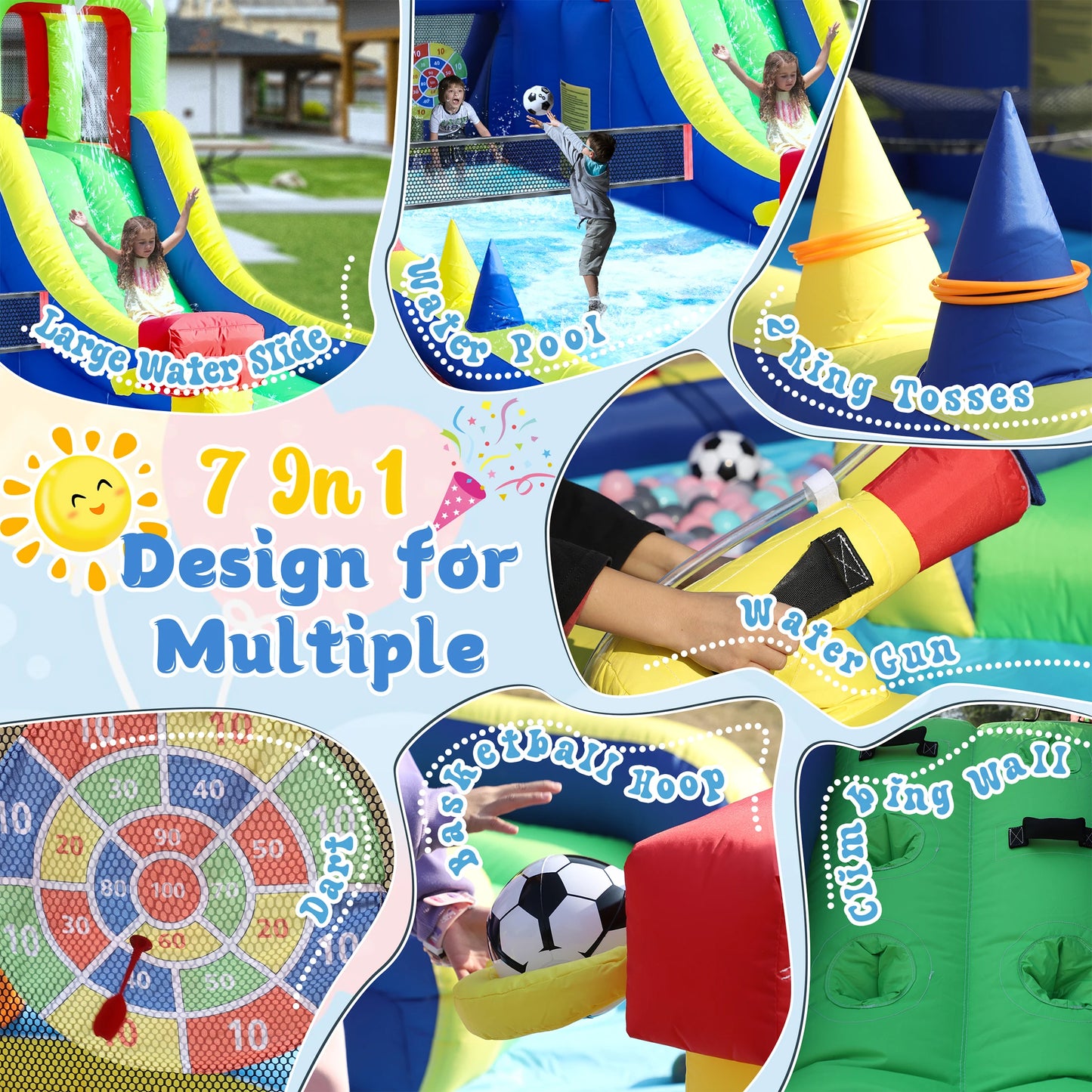 8-in-1 Crocodile Inflatable Water Slide Park for Kids Backyard Wet and Dry Commercial children's playground