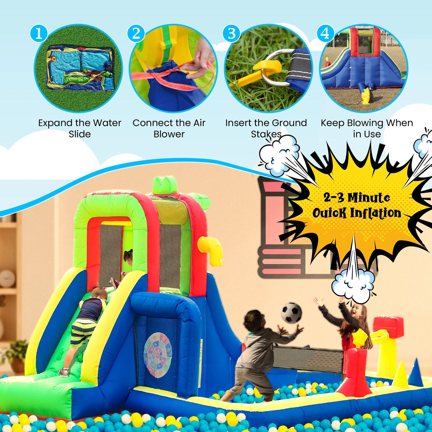 8-in-1 Crocodile Inflatable Water Slide Park for Kids Backyard Wet and Dry Commercial children's playground