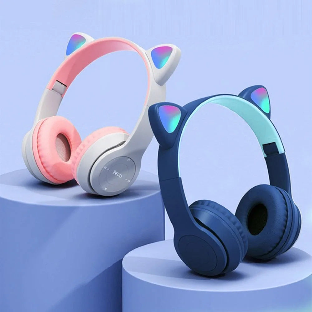 Gaming Headset Glow Light Bluetooth-Compatible Helmets Stereo Bass Over-Ear Headsets Cute Sports Headphones for Kids and Adult