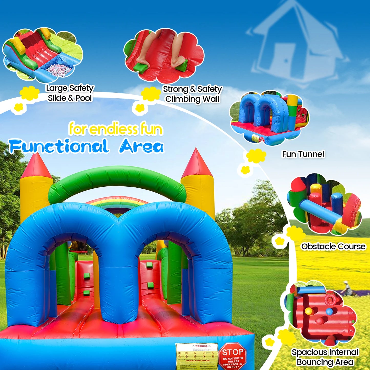 7.6x2.4x2.5m Commercial Grade Inflatable Obstacle Course Bounce House for Kids Parc pour enfants aire de jeux pour enfants