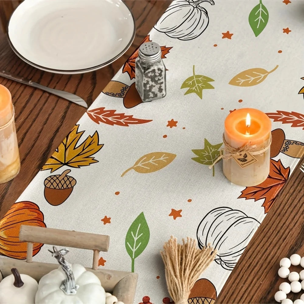 Happy Thanks Giving Pumpkin Maple Leaves Thanksgiving Table Runner Decoration for 45x30, 90x33, 150x33, 180x33, 220x33,260x33Z