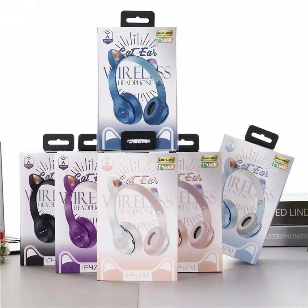 Gaming Headset Glow Light Bluetooth-Compatible Helmets Stereo Bass Over-Ear Headsets Cute Sports Headphones for Kids and Adult