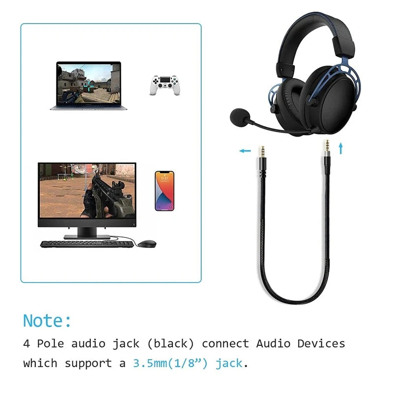 DX62 For HyperX Cloud for Alpha Gaming Headphone Cable Nylon Braided Replacement Cabl