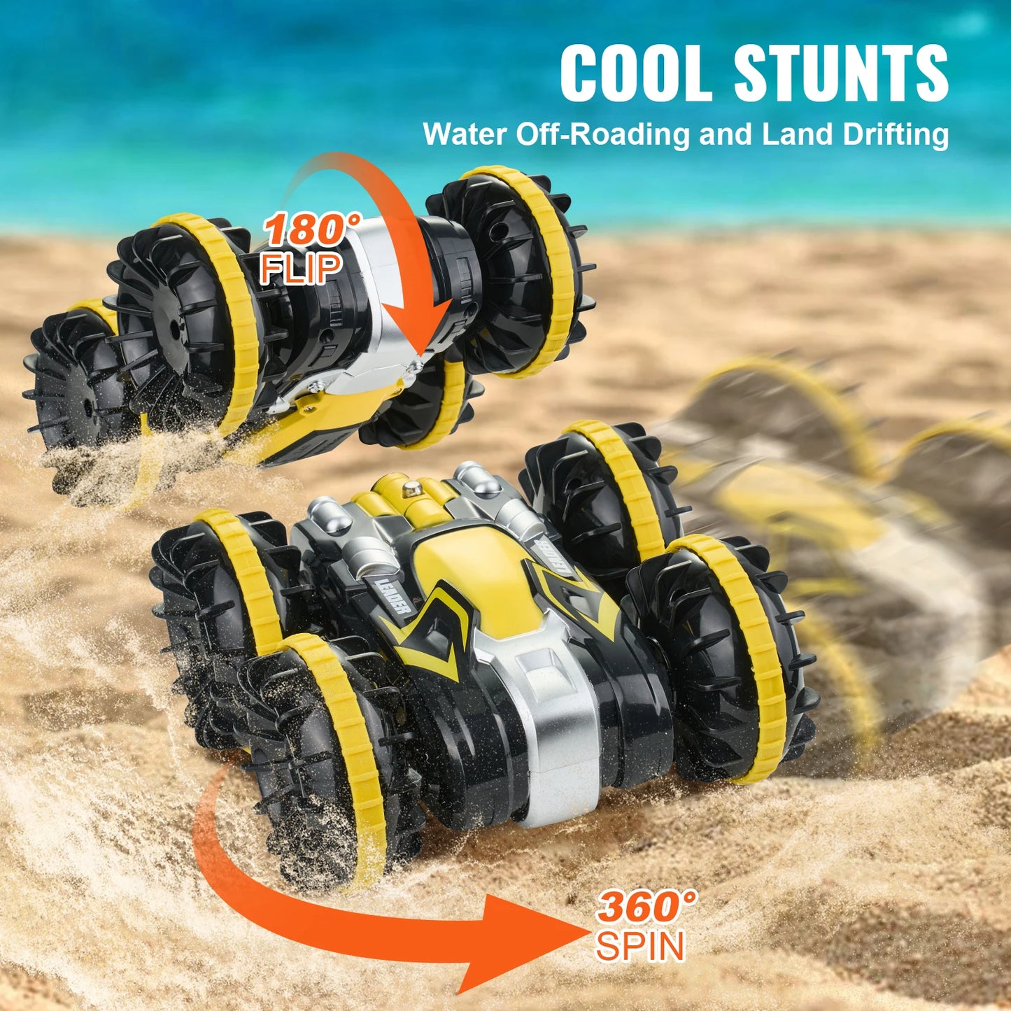 SucceBuy Amphibious RC Car Boat 2.4GHz 12 km/h High-Speed Remote Control Water Racing Boat for Children Kids Birthday Model Toys