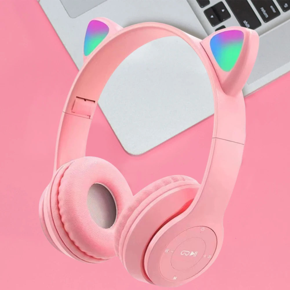 Gaming Headset Glow Light Bluetooth-Compatible Helmets Stereo Bass Over-Ear Headsets Cute Sports Headphones for Kids and Adult