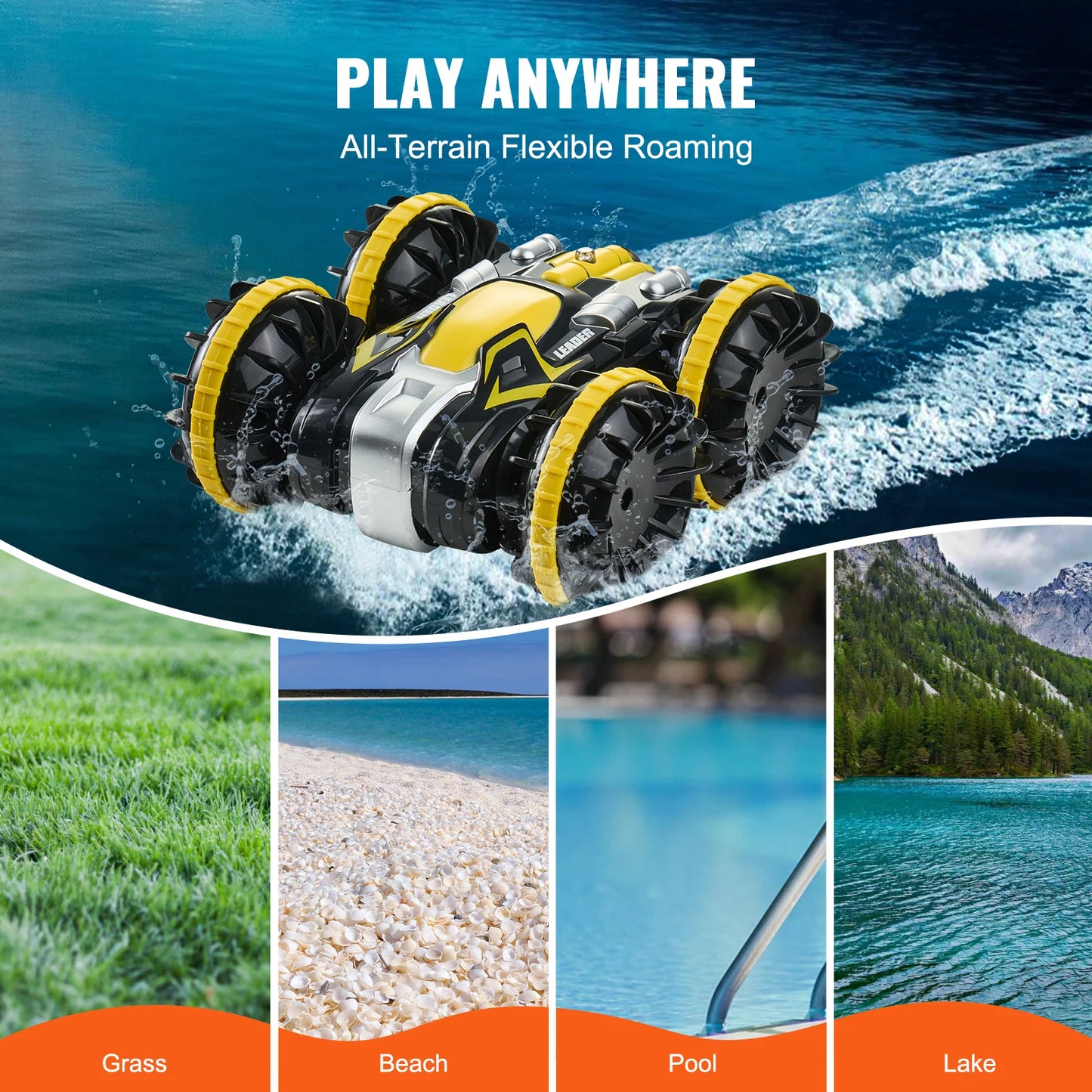 SucceBuy Amphibious RC Car Boat 2.4GHz 12 km/h High-Speed Remote Control Water Racing Boat for Children Kids Birthday Model Toys