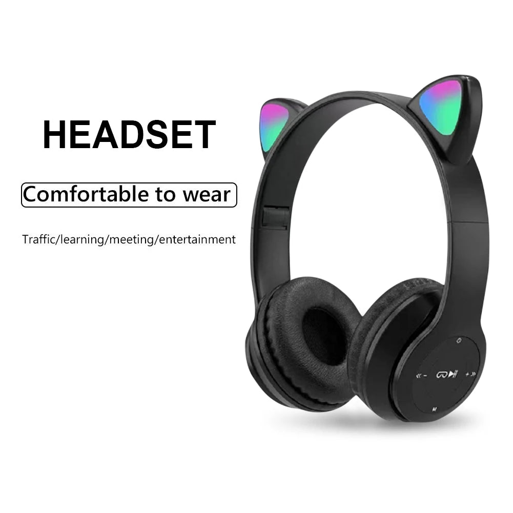 Gaming Headset Glow Light Bluetooth-Compatible Helmets Stereo Bass Over-Ear Headsets Cute Sports Headphones for Kids and Adult