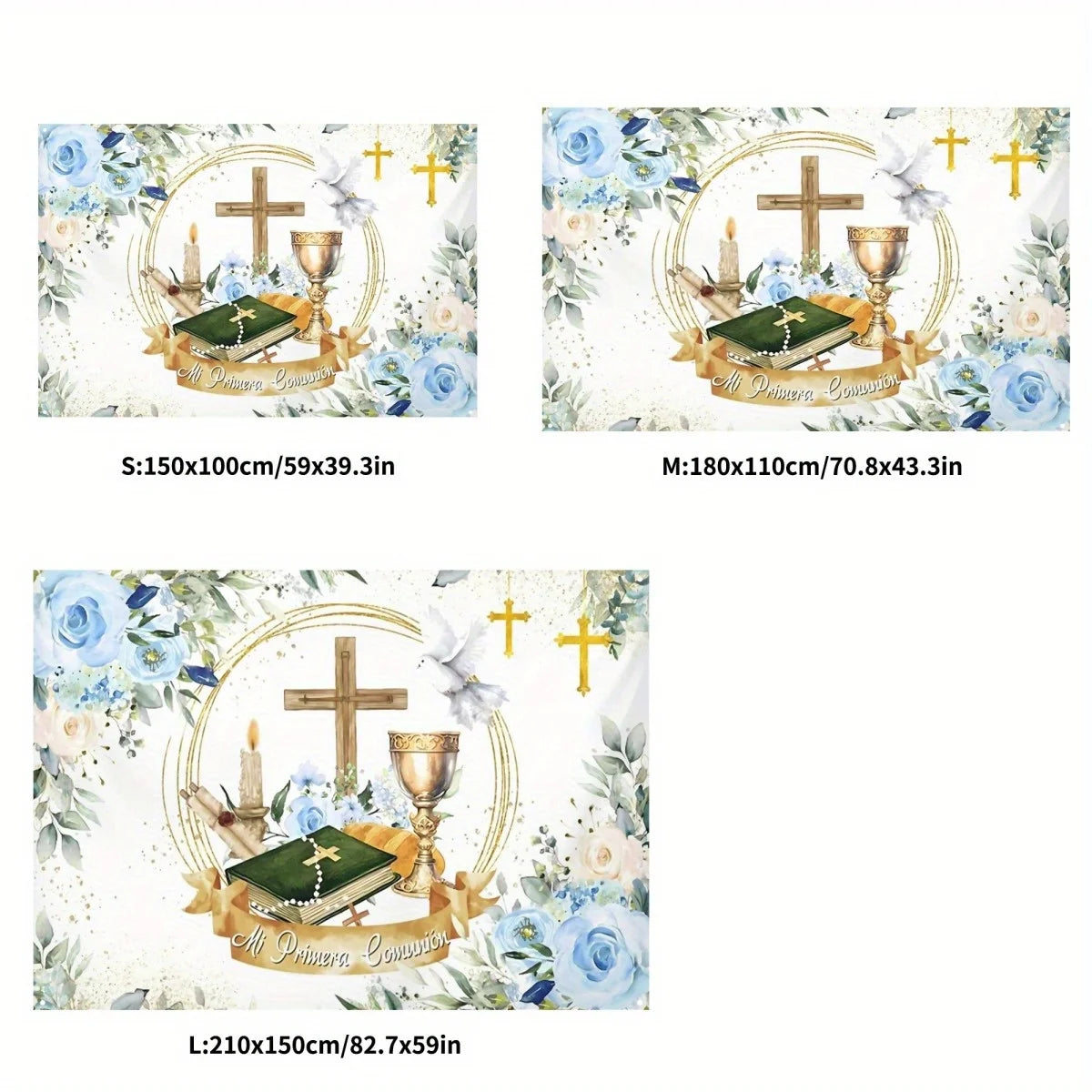 1 First Communion Thanks background with banner - Religious flower cross Holy Grail design with shining green leaves