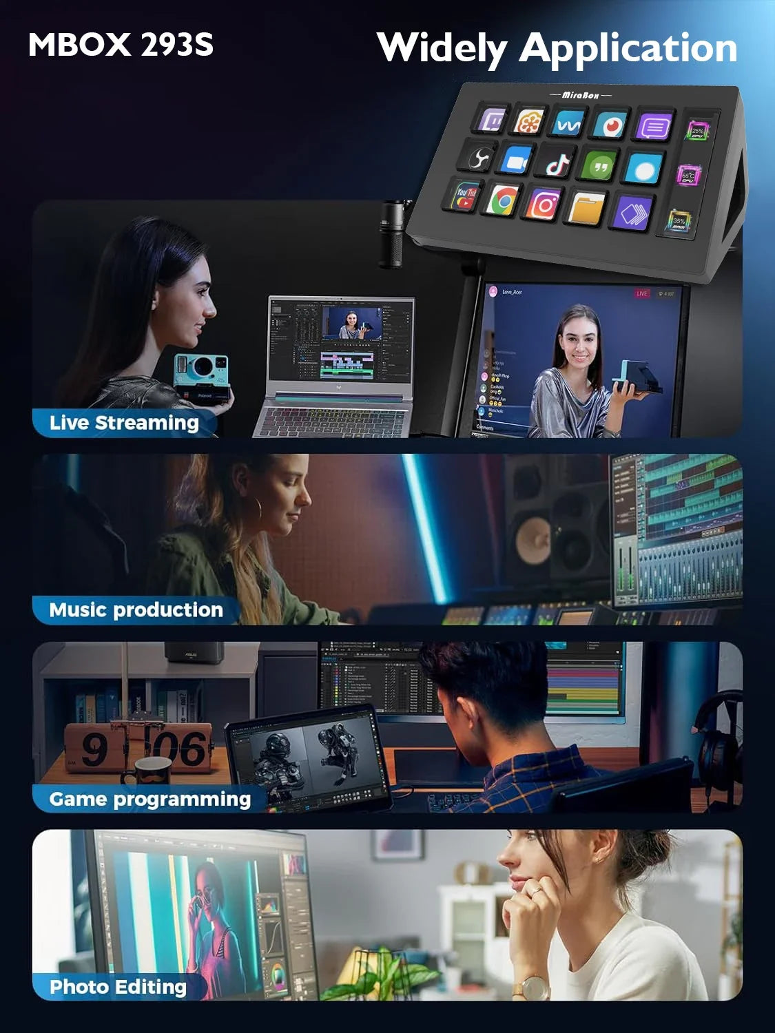 Mirabox 293s Streamdeck Visual 15 Keys Mini Keyboard Lcd Button Living Controller Button For Win/Macos Desktop Controller Custom