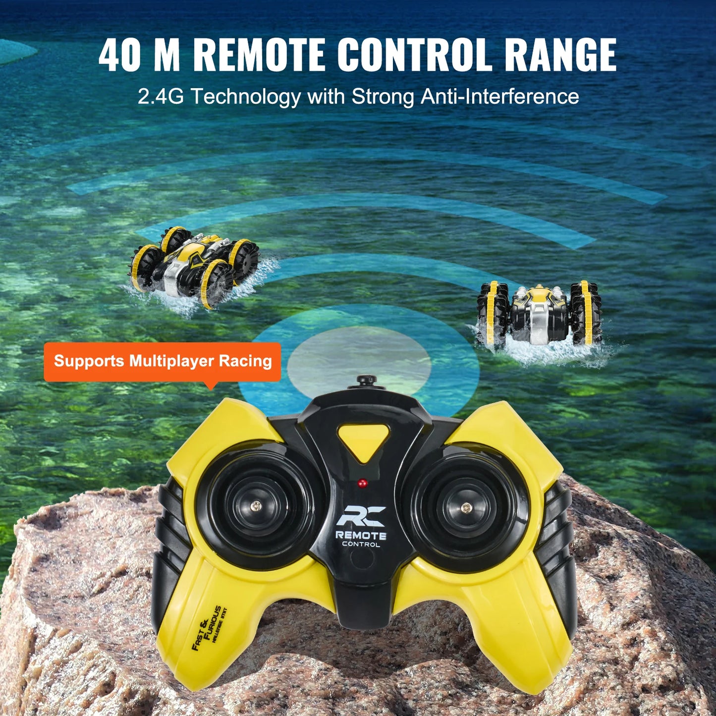 SucceBuy Amphibious RC Car Boat 2.4GHz 12 km/h High-Speed Remote Control Water Racing Boat for Children Kids Birthday Model Toys
