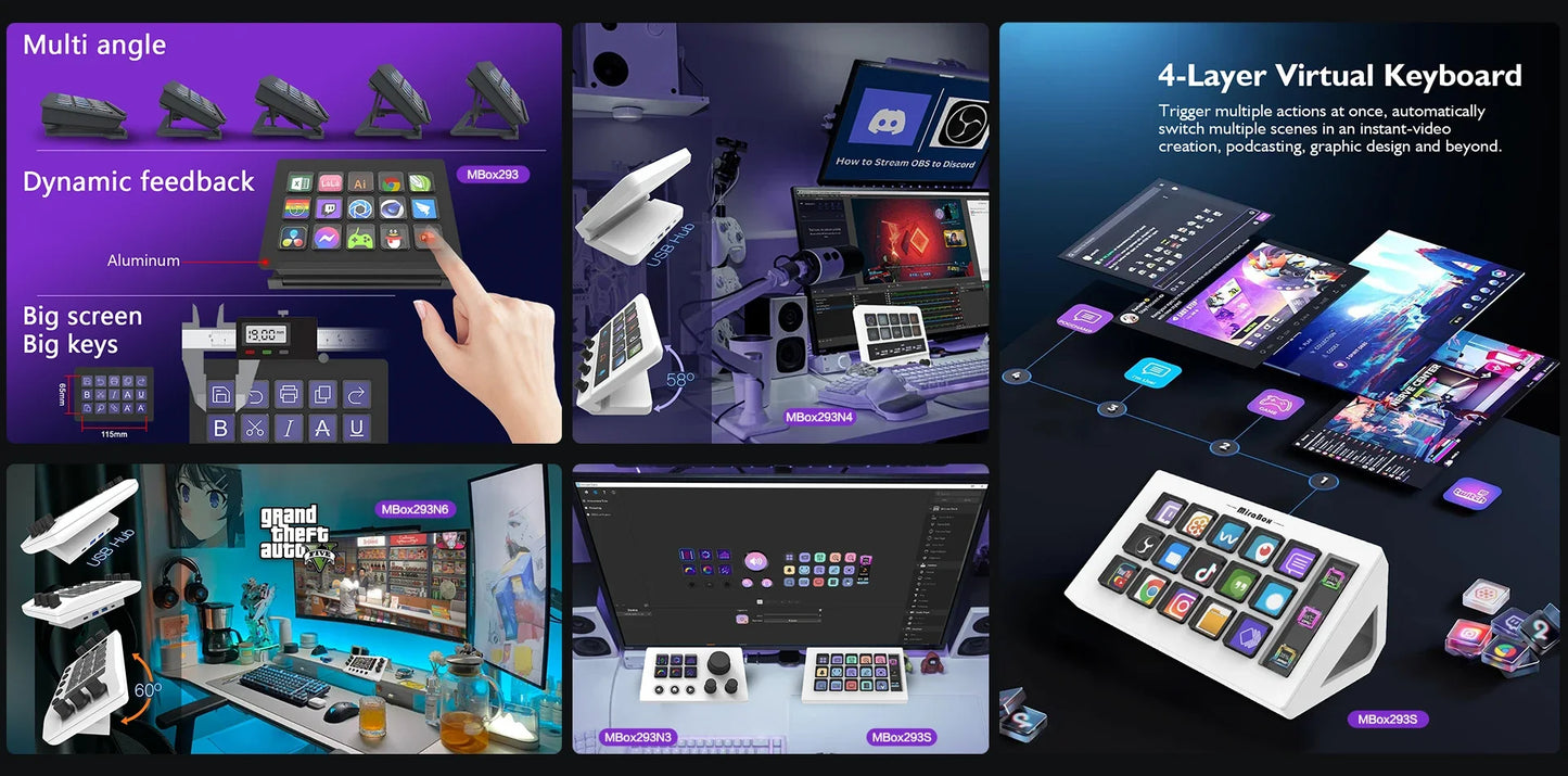Mirabox 293s Streamdeck Visual 15 Keys Mini Keyboard Lcd Button Living Controller Button For Win/Macos Desktop Controller Custom