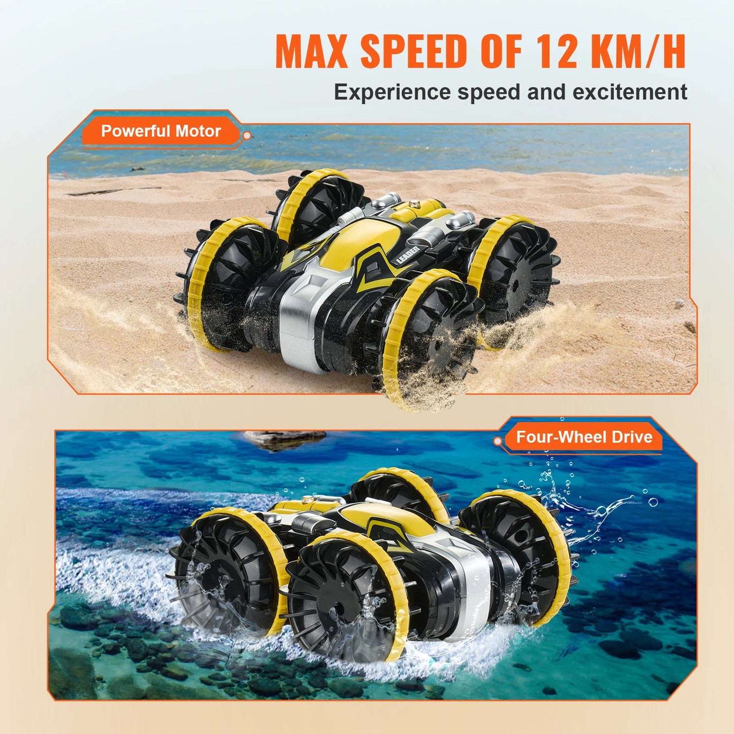 SucceBuy Amphibious RC Car Boat 2.4GHz 12 km/h High-Speed Remote Control Water Racing Boat for Children Kids Birthday Model Toys