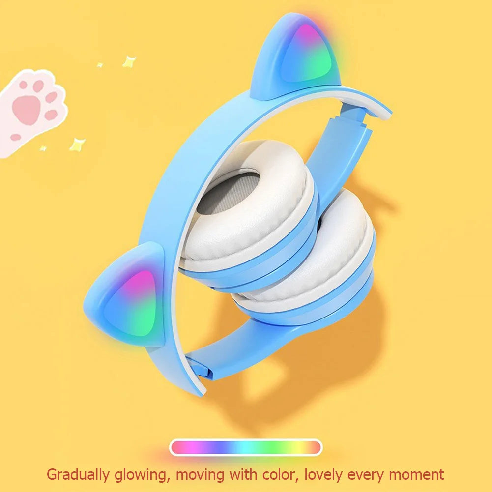 Gaming Headset Glow Light Bluetooth-Compatible Helmets Stereo Bass Over-Ear Headsets Cute Sports Headphones for Kids and Adult