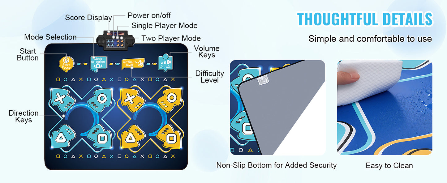 SucceBuy Kids Electronic Dance Mat 8-Button Music Dancing Play Pad Educational Toys with Single/Two Player Modes for Girls Gifts