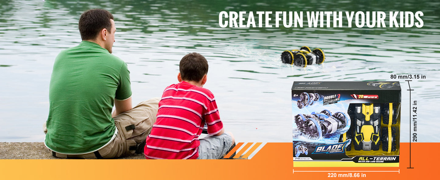 SucceBuy Amphibious RC Car Boat 2.4GHz 12 km/h High-Speed Remote Control Water Racing Boat for Children Kids Birthday Model Toys