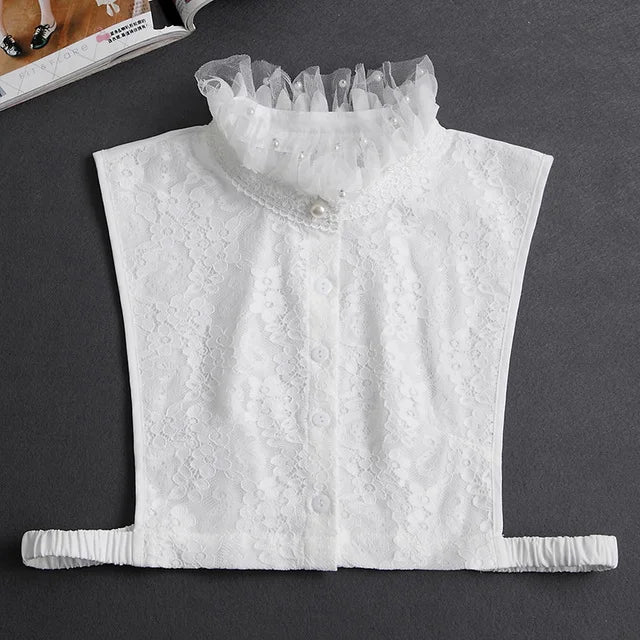 Fashion 2024 Front Tie White Fake Collar for Women Stand Detachable Collar Fake Girls Vintage Lace Ladies False Blouse Collar