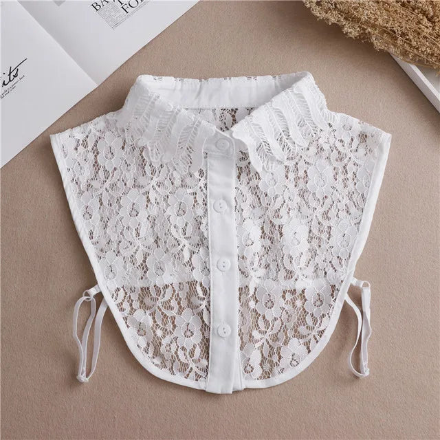 Fashion 2024 Front Tie White Fake Collar for Women Stand Detachable Collar Fake Girls Vintage Lace Ladies False Blouse Collar