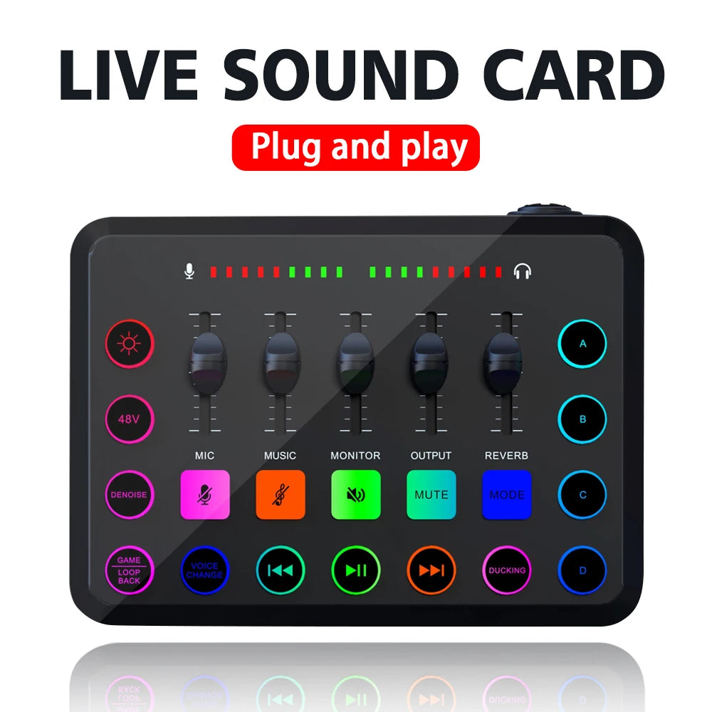 Gaming Audio Mixer,Streaming 4-Channel RGB Mixer With XLR Microphone Interface,for Game Voice,Podcast, Ampli Game SC3