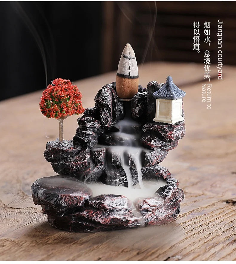 Incense Burner Mountains River Waterfall Fragrance Fireplace Backflow Aroma Smoke Zen Censer Holder Decoration for Home