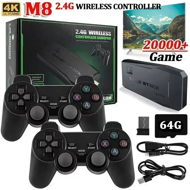 Video Game Sticks M8 Console 2.4G Dual Wireless Controller Game Stick 4K 10000 games 64GB Retro game For Xmas Gift