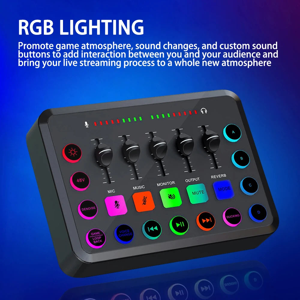 Gaming Audio Mixer,Streaming 4-Channel RGB Mixer With XLR Microphone Interface,for Game Voice,Podcast, Ampli Game SC3