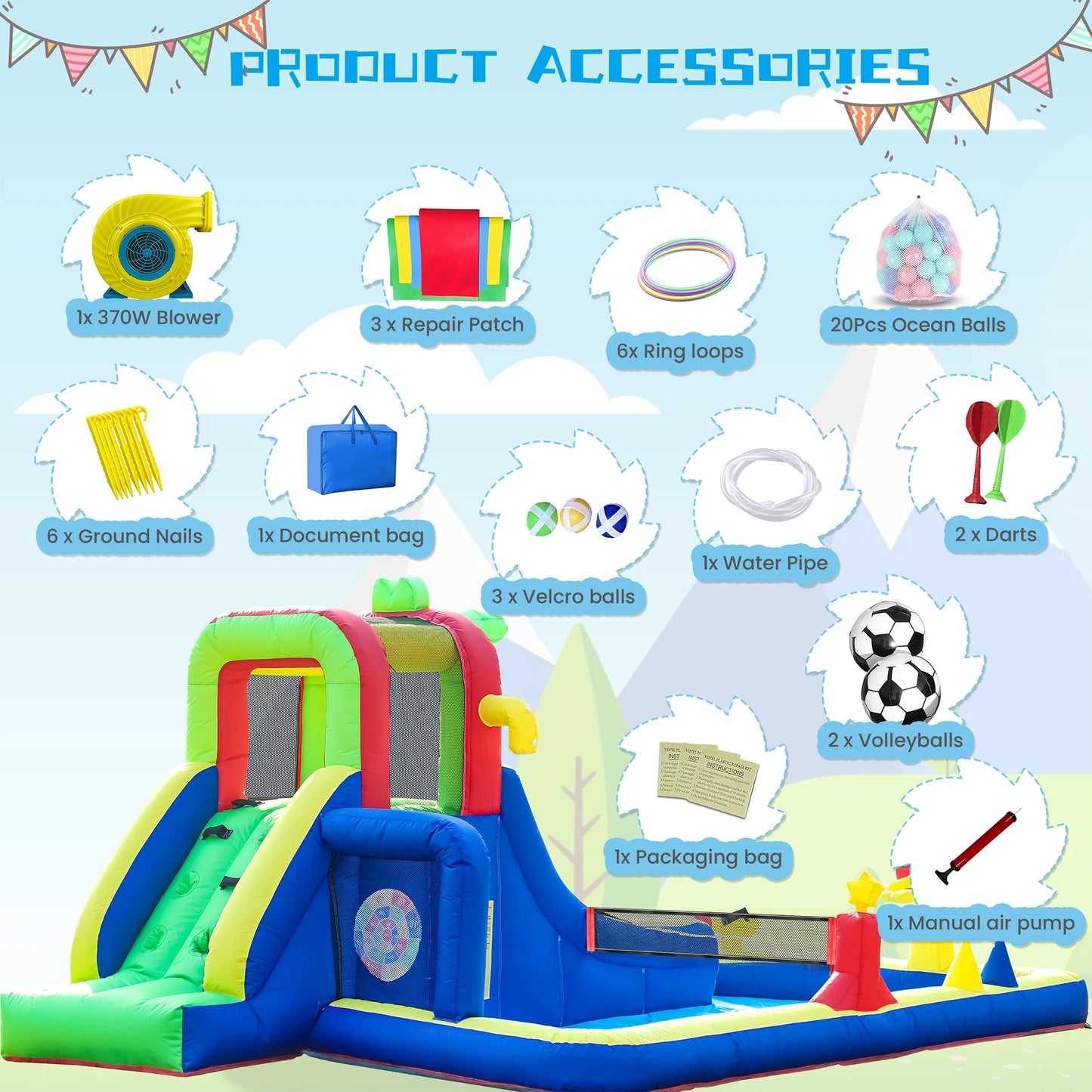 8-in-1 Crocodile Inflatable Water Slide Park for Kids Backyard Wet and Dry Commercial children's playground