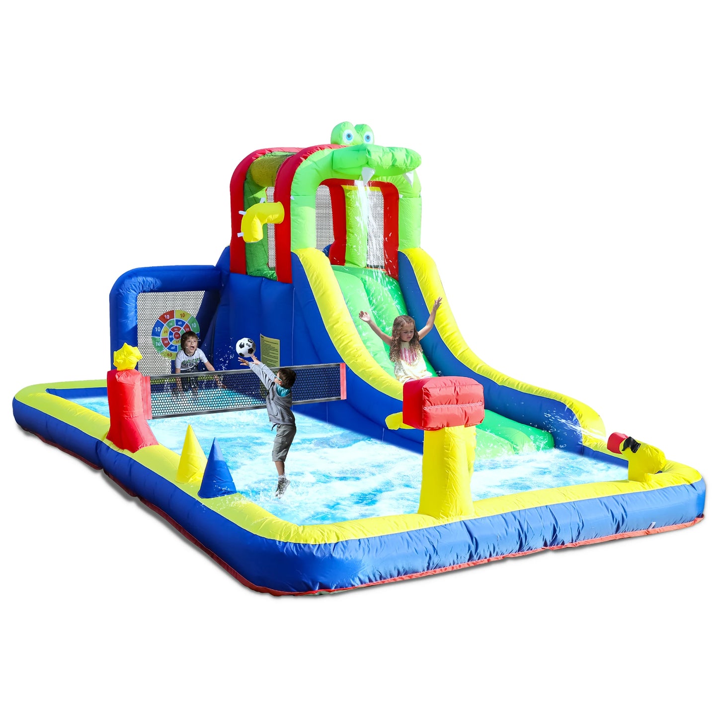 8-in-1 Crocodile Inflatable Water Slide Park for Kids Backyard Wet and Dry Commercial children's playground