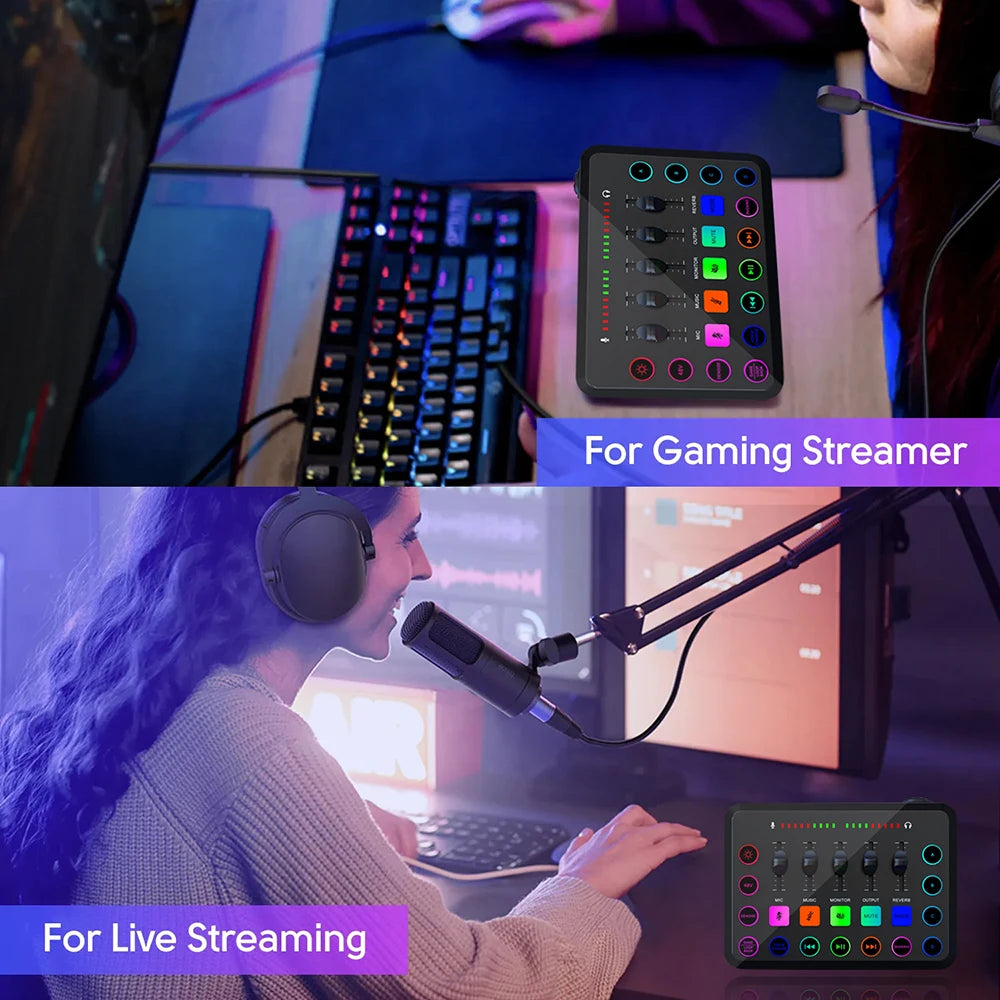 Gaming Audio Mixer,Streaming 4-Channel RGB Mixer With XLR Microphone Interface,for Game Voice,Podcast, Ampli Game SC3