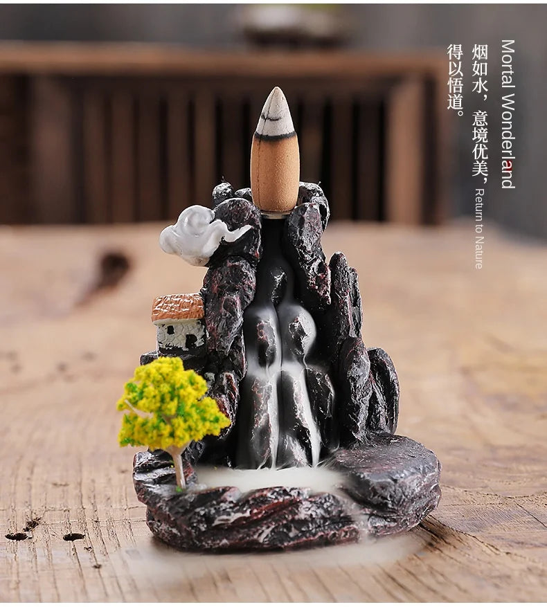 Incense Burner Mountains River Waterfall Fragrance Fireplace Backflow Aroma Smoke Zen Censer Holder Decoration for Home