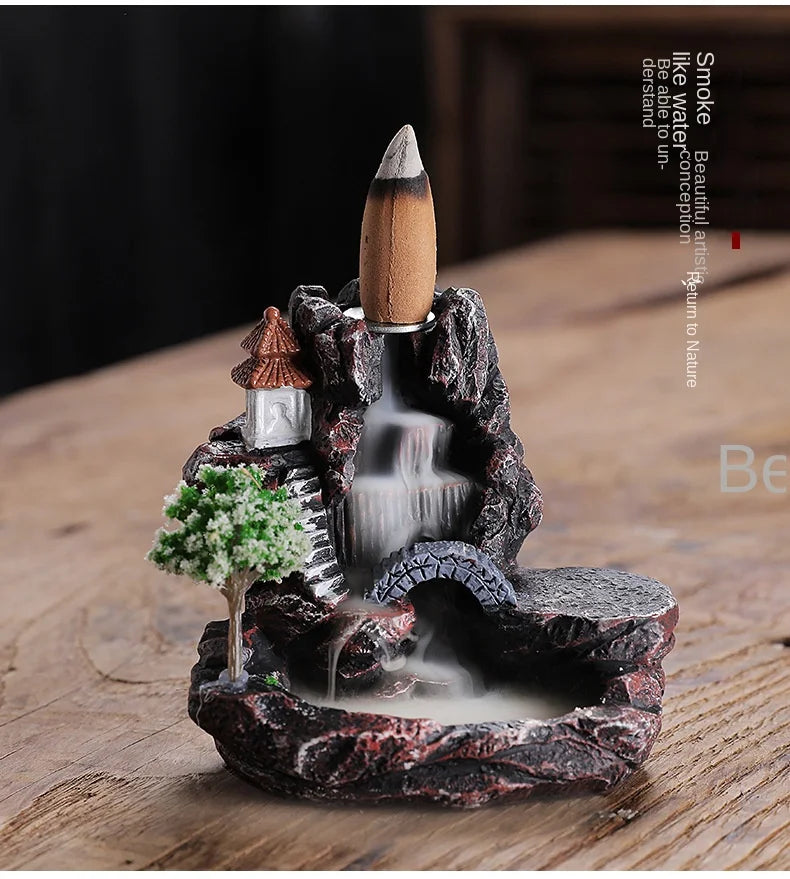 Incense Burner Mountains River Waterfall Fragrance Fireplace Backflow Aroma Smoke Zen Censer Holder Decoration for Home