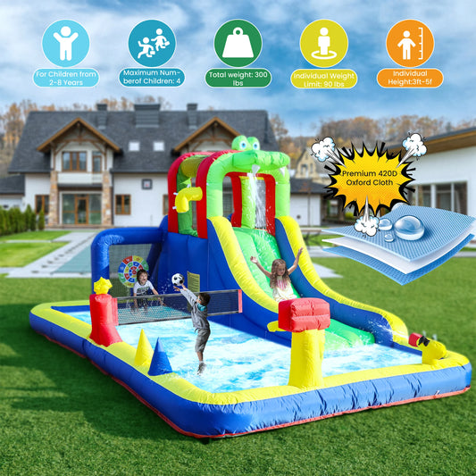 8-in-1 Crocodile Inflatable Water Slide Park for Kids Backyard Wet and Dry Commercial children's playground