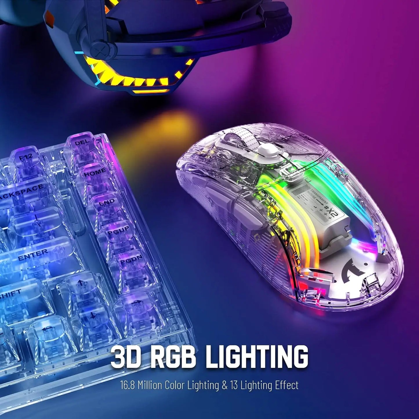 ATTACK SHARK X2 Pro Triple Mode Wireless Transparent Shell Gaming Mouse RGB Rechargeable 4000 DPI Rechargeable Dock Mouse
