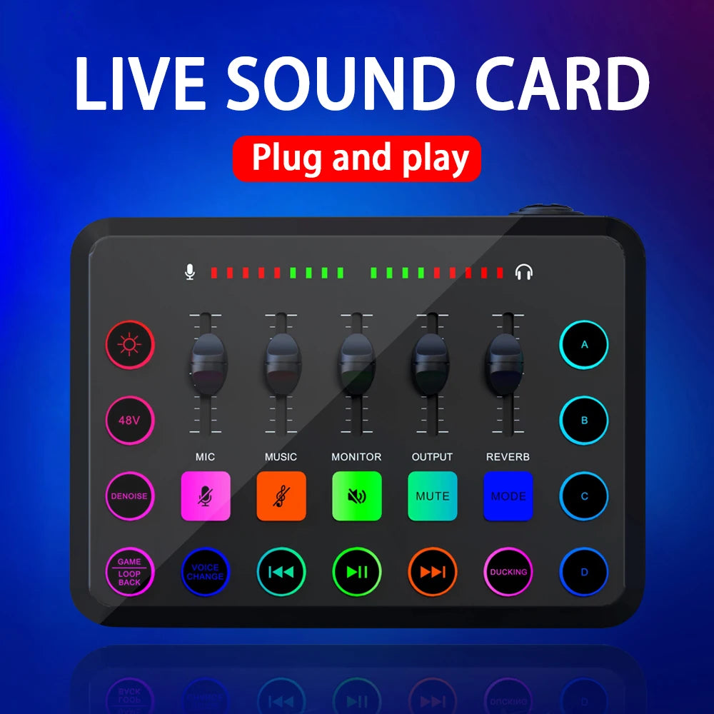 Gaming Audio Mixer,Streaming 4-Channel RGB Mixer With XLR Microphone Interface,for Game Voice,Podcast, Ampli Game SC3