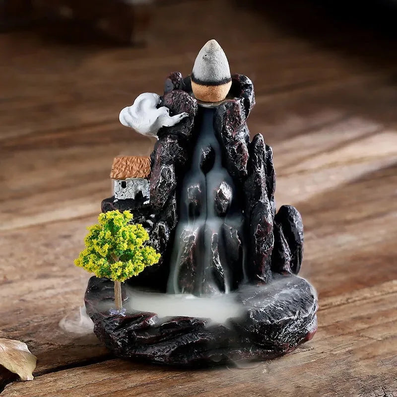 Incense Burner Mountains River Waterfall Fragrance Fireplace Backflow Aroma Smoke Zen Censer Holder Decoration for Home