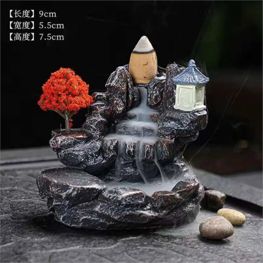 Incense Burner Mountains River Waterfall Fragrance Fireplace Backflow Aroma Smoke Zen Censer Holder Decoration for Home