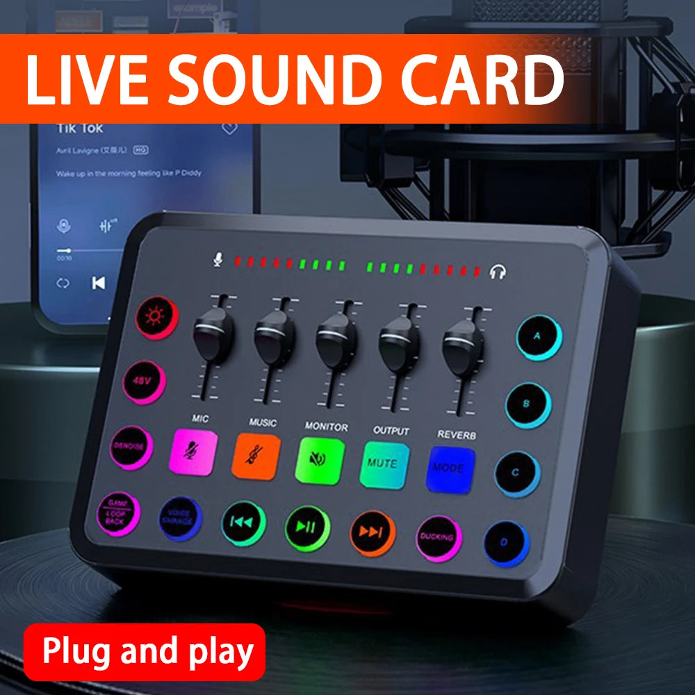 Gaming Audio Mixer,Streaming 4-Channel RGB Mixer With XLR Microphone Interface,for Game Voice,Podcast, Ampli Game SC3