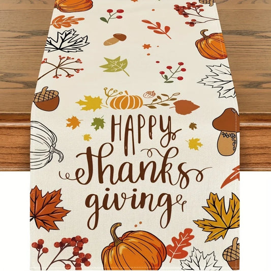 Happy Thanks Giving Pumpkin Maple Leaves Thanksgiving Table Runner Decoration for 45x30, 90x33, 150x33, 180x33, 220x33,260x33Z