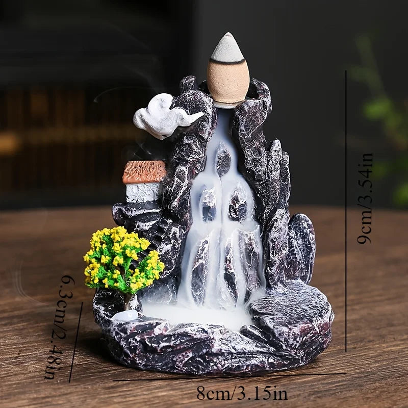 Incense Burner Mountains River Waterfall Fragrance Fireplace Backflow Aroma Smoke Zen Censer Holder Decoration for Home