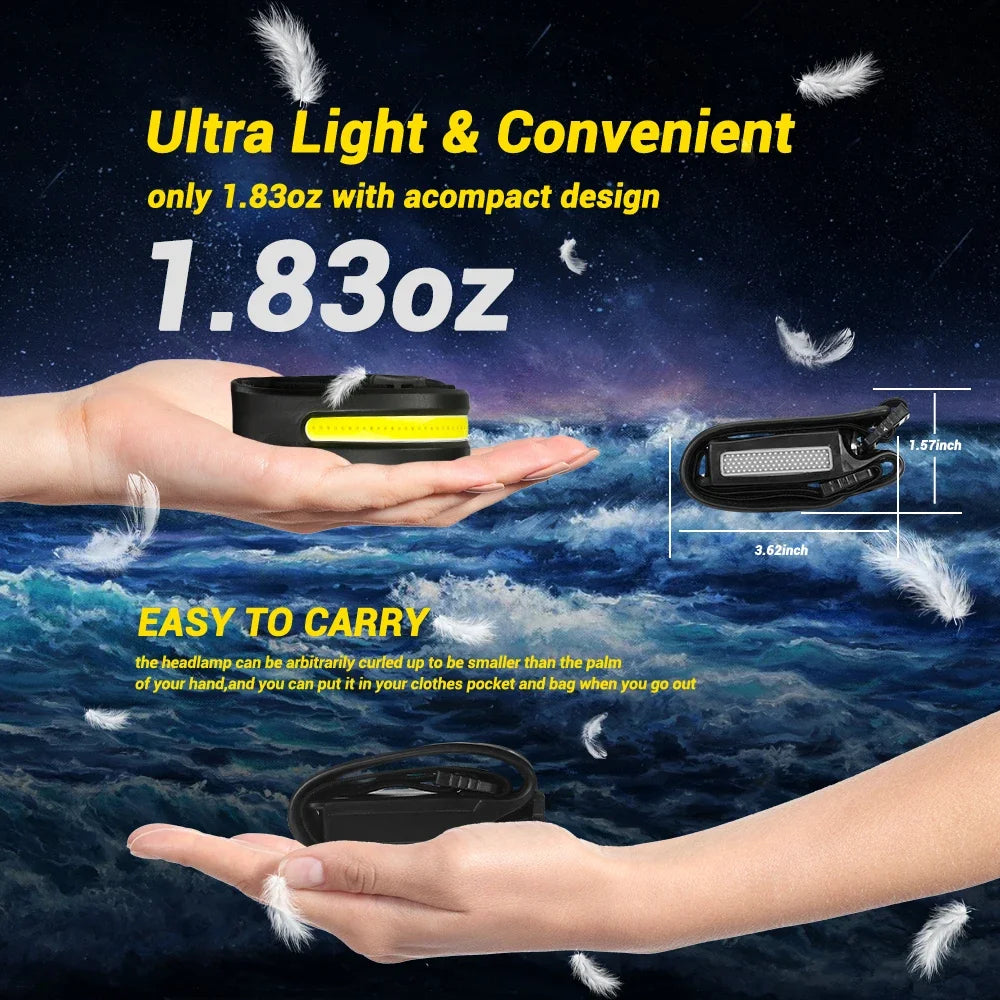 LED Sensor Headlamp Built-in Battery USB Rechargeable Head Flashlight Headlight LED Head Torch Camping Fishing Search Light