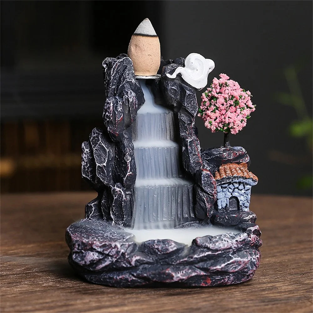 Incense Burner Mountains River Waterfall Fragrance Fireplace Backflow Aroma Smoke Zen Censer Holder Decoration for Home