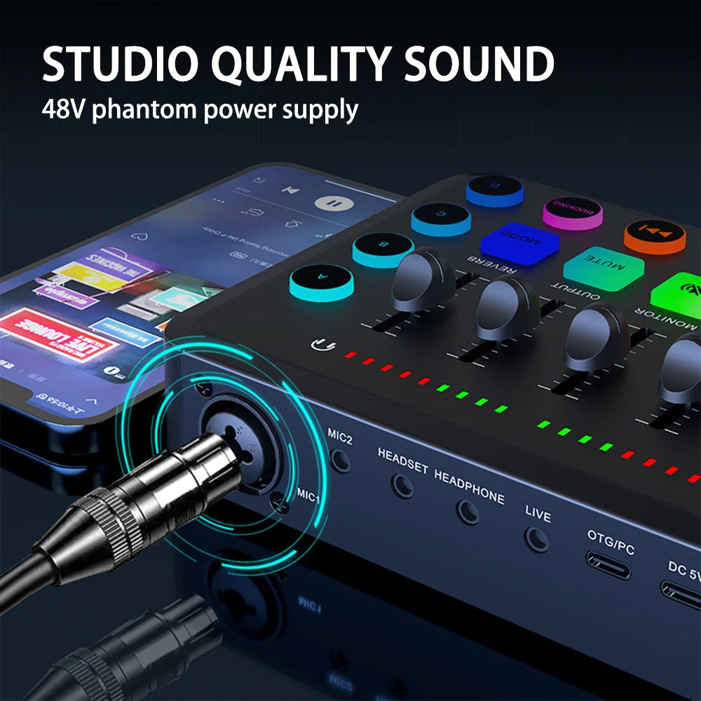 Gaming Audio Mixer,Streaming 4-Channel RGB Mixer With XLR Microphone Interface,for Game Voice,Podcast, Ampli Game SC3
